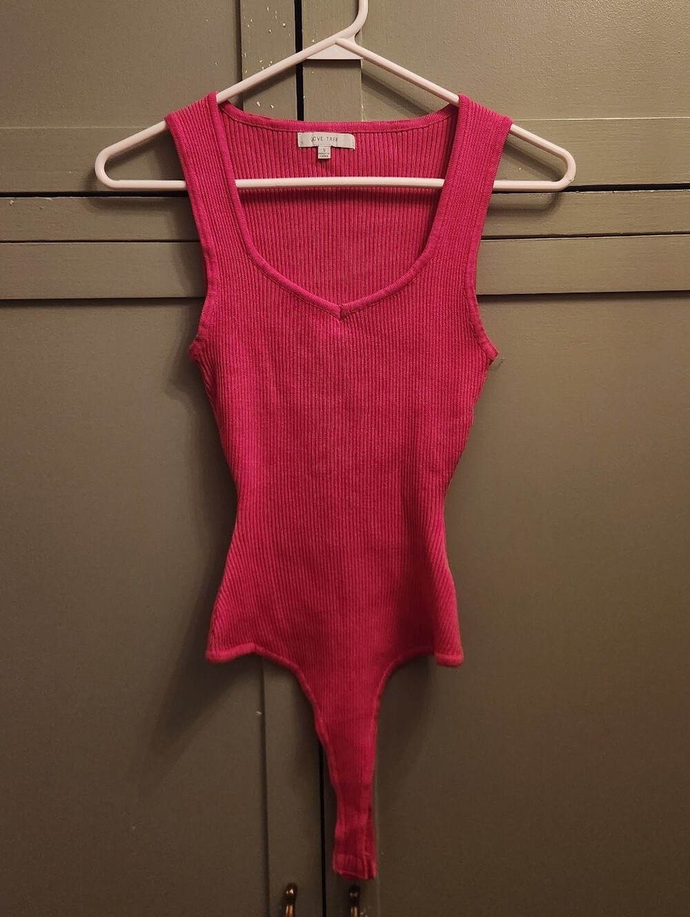 Love Tree Ribbed Tank Bodysuit - Bright Pink